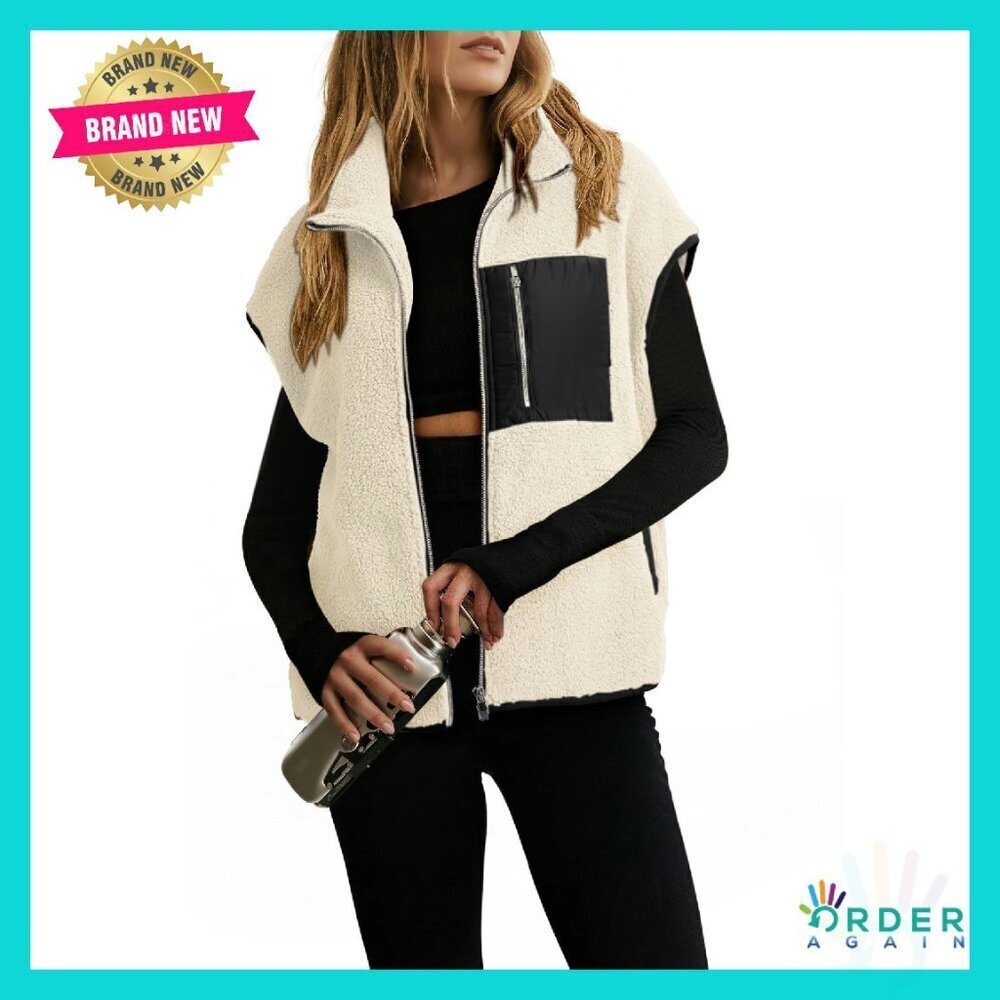 Oversized Sherpa Fleece Vest Zip Up Cozy Layering Piece Fall Winter Chic